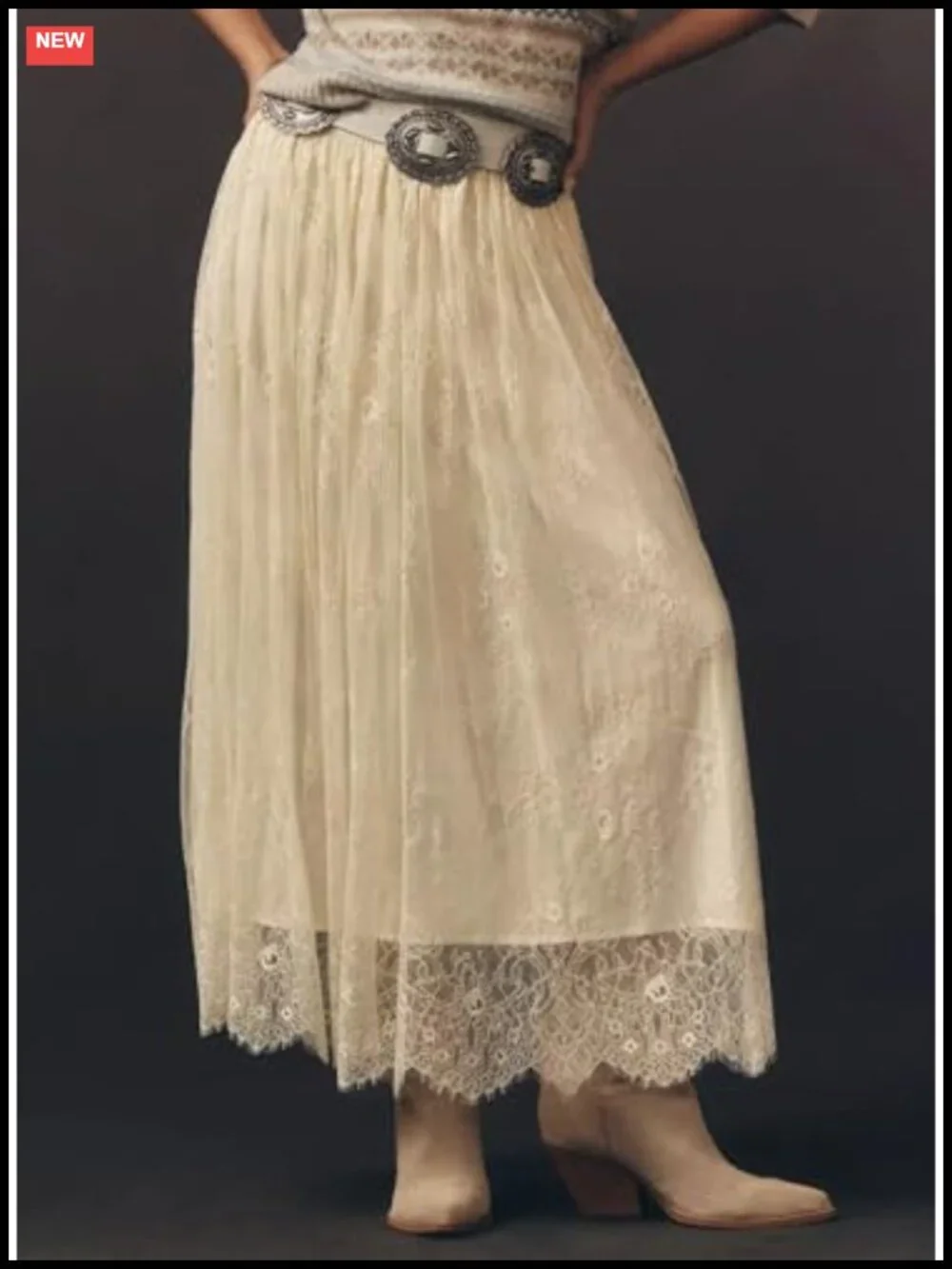 Boho Lace Maxi Skirt A-Line Flowy Long Skirt for Casual Wedding Guest
